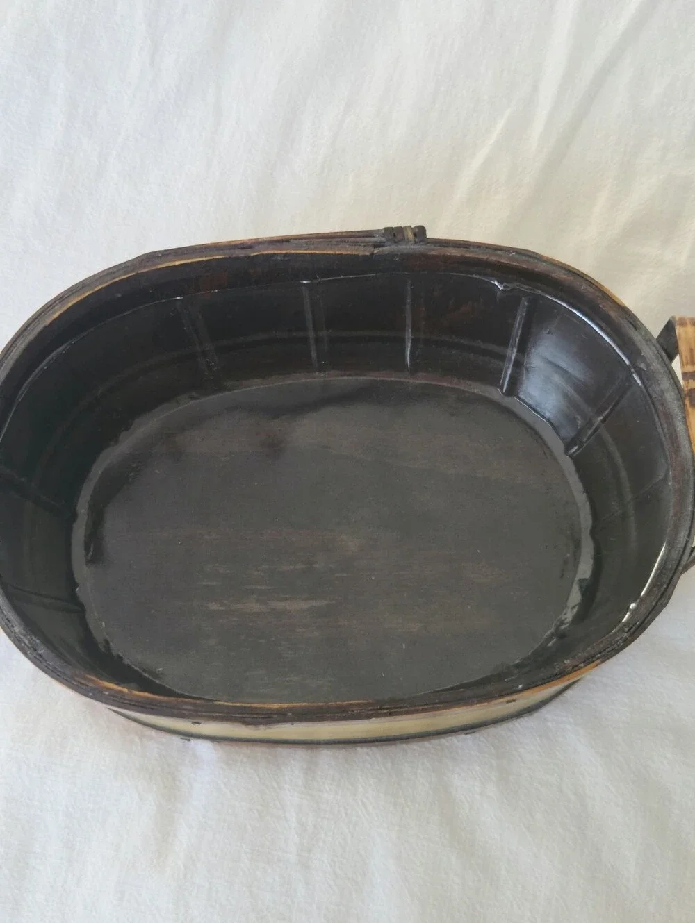 Oval Bamboo & Brass Planter with Handles And Plastic Liner